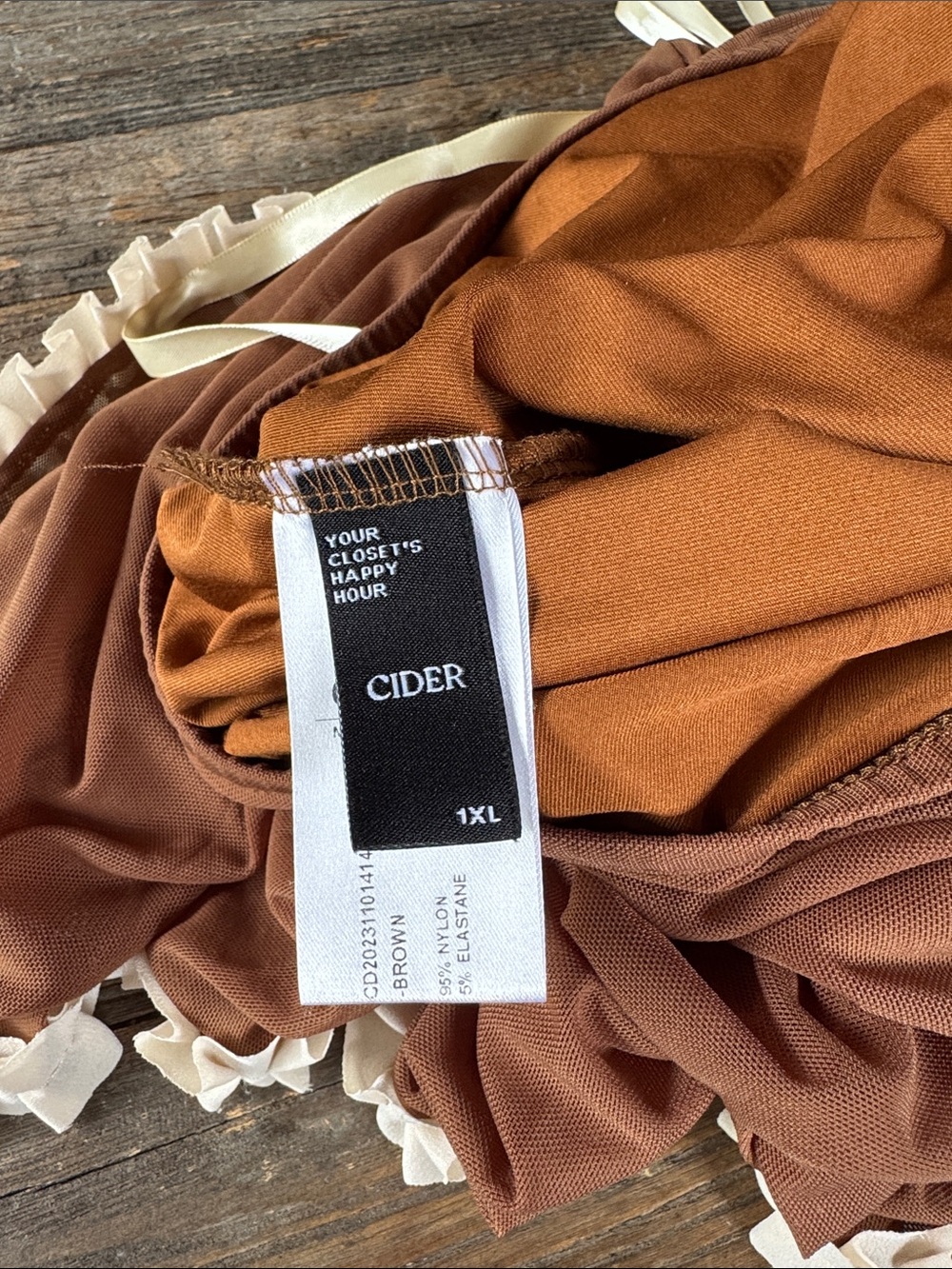 Cider chocolate Brown stretch ruffle trim retro look maxi skirt with bows 1XL - Picture 4 of 7